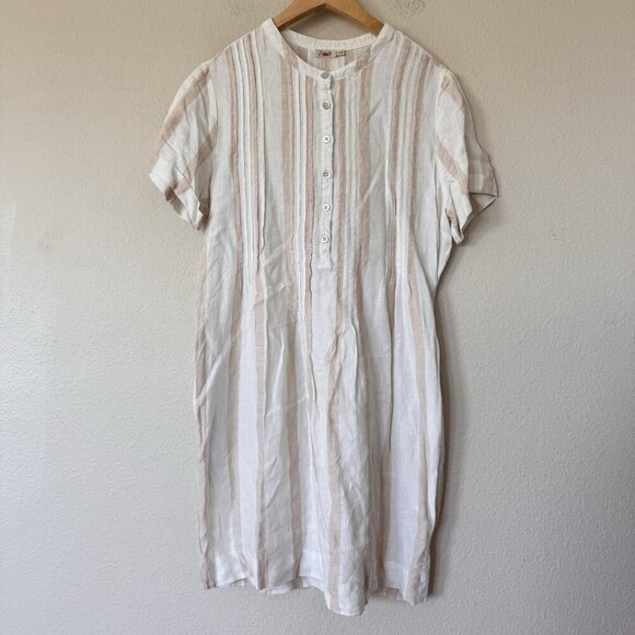 Faherty Gemina Pintuck Sleeved Dress 100% Linen White Blush Stripes Medium Faherty Gemina Pintuck Sleeved Dress 100% Linen White Blush Stripes Medium